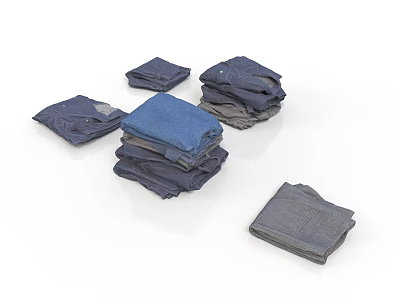 Neatly Folded Blue And Gray Clothes Stacked As Everyday Household Essentials 3d model