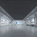 Modern Museum Architecture Interior Design With Spacious Halls Display Cases And Blue Lines 3d model