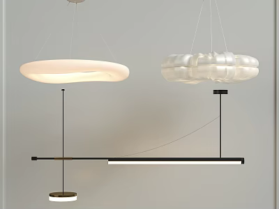 Modern Pendant Lights Design Featuring Round Cloud Shaped And Long Strip Styles With White Shades And Metal Frames 3d model