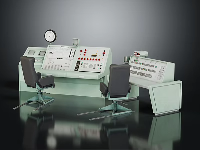 Advanced Industrial Control Panel System With Operator Chairs Display Screens And Instruments 3d model