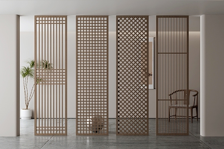 New Chinese-style Partition Hollow-out Carved Partition Chinese-style Lattice Screen 3d model