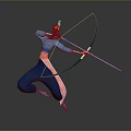 Animated Archer Character In Blue Orange Outfit Jumping While Drawing Bow