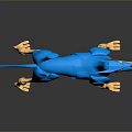 Blue Mechanical Dog Character With Armored Body Yellow Accents Pointed Ears And Glowing Eyes