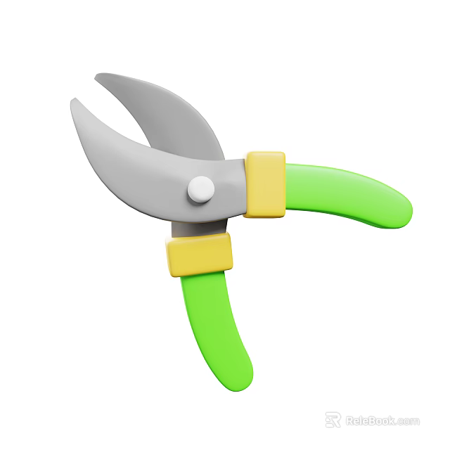 Colorful Garden Pruning Shears With Green Yellow Handles And Silver Blades 3d model 