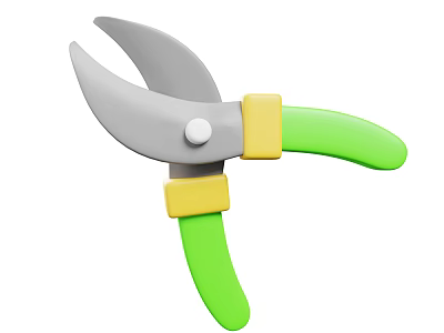 Colorful Garden Pruning Shears With Green Yellow Handles And Silver Blades 3d model