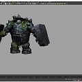 Stone Golem Game Movie Character With Moss Covered Body Stone Face And Shield