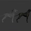 Detailed Black Dog Sculptures Carving Two Different Breeds on White Background