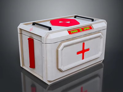 Emergency First Aid Kit White Container With Red Cross Symbol And Black Handles 3d model