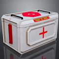 Emergency First Aid Kit White Container With Red Cross Symbol And Black Handles