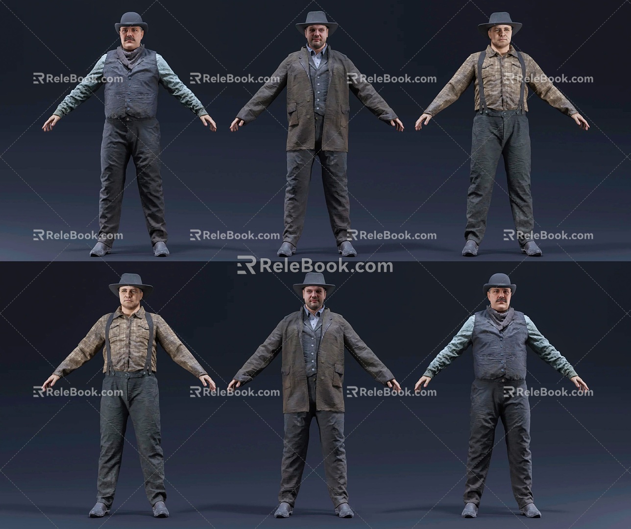 Modern West Crowd Denim Characters Wild West Crowd Denim Characters West Denim American Denim Characters 3d model