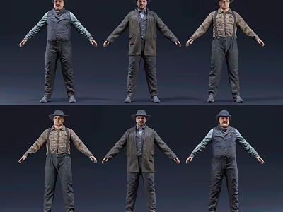 Multiple Male Characters In Vintage Outfits 3d model
