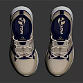 Lightweight Beige And Blue Running Shoes With Mesh Upper White Sole Lace Up Design