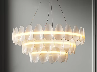Modern Layered Chandelier With Oval Frosted Glass Panels And Warm Illuminated Light 3d model