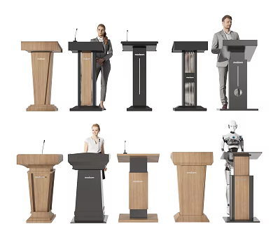 Functional Podium In Various Styles Wooden And Black Finishes With Human Figures For Presentations 3d model