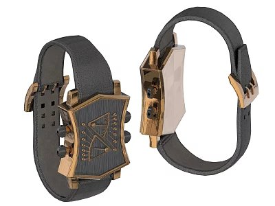 Modern Stylish Wristwatch With Black Leather Strap Golden Metal Accents And Geometric Dial Design 3d model