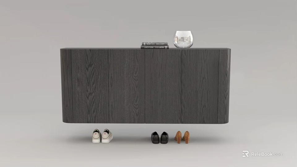 Modern Dark Wood Grain Shoe Cabinet With Vase Books On Top And Shoes Underneath For Home Storage 3d model 