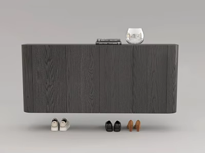 Modern Dark Wood Grain Shoe Cabinet With Vase Books On Top And Shoes Underneath For Home Storage 3d model