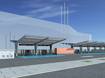 Modern Toll Booth Facility With Covered Lanes And Paved Ground Area 3d model