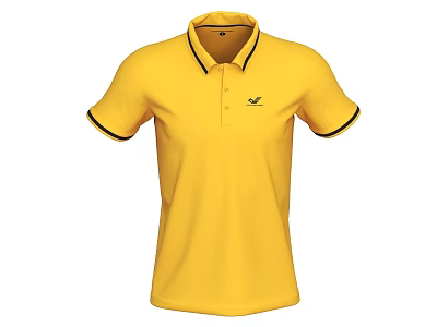 Yellow Polo Shirt With Black Collar Cuff Trim And Chest Logo 3d model