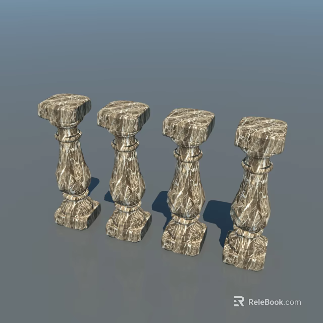 Four Ornate Textured Decorative Columns With Classic Design Features 3d model 
