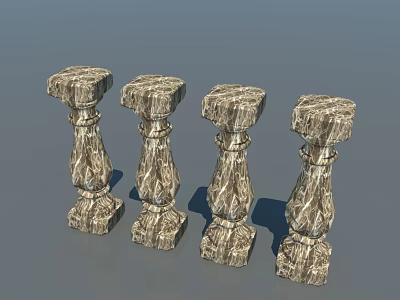 Four Ornate Textured Decorative Columns With Classic Design Features 3d model