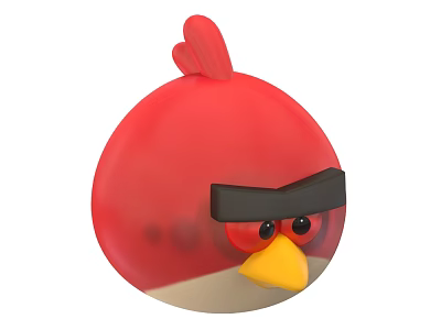 Red Angry Bird Doll With Black Eyebrows Yellow Beak And Angry Expression 3d model