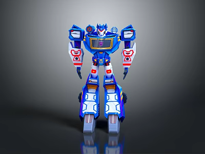 Blue Mechanical Robot Character Design With Red White Armor And Details 3d model