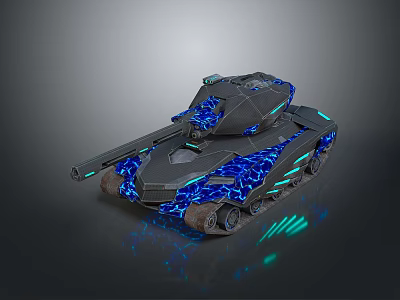 Futuristic Military Tank Featuring Blue Neon Lights And Armored Track Structure 3d model