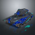 Futuristic Military Tank Featuring Blue Neon Lights And Armored Track Structure