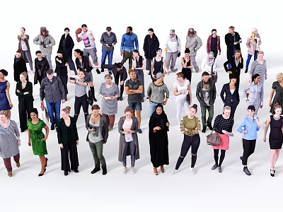 Group of Diverse People Standing in Various Poses With Different Clothing Styles 3d model