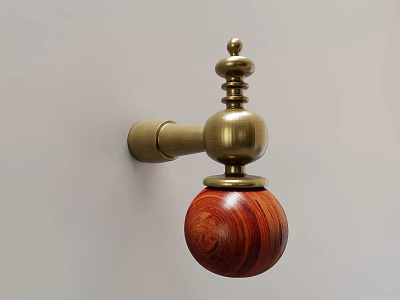 Wall Mounted Handle Crafted from Brass and Red Wood with Classic Design 3d model