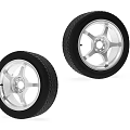 Two Black Tires with Silver Spoke Wheel Rims and Tread Pattern Design 3d model