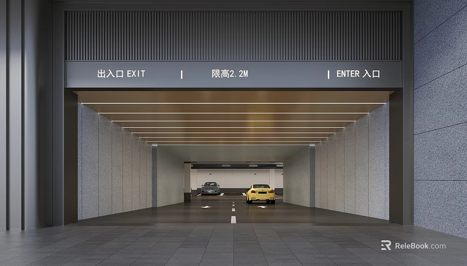 Modern Parking Garage With Entrance Exit 3.2M Height Limit Covered Entrance And Parked Cars 3d model 