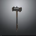 Vintage Ornate Metal Hammer With Square Decorative Head And Wooden Handle