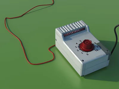 White Industrial Equipment Controller With Red Knob And Black Red Wires 3d model