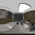 Modern Public Office Space Design With Wooden Walls Round Mirror And Green Plants
