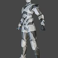 Futuristic Robot In Silver Black Armor With Glowing Accents Standing Against Dark Background