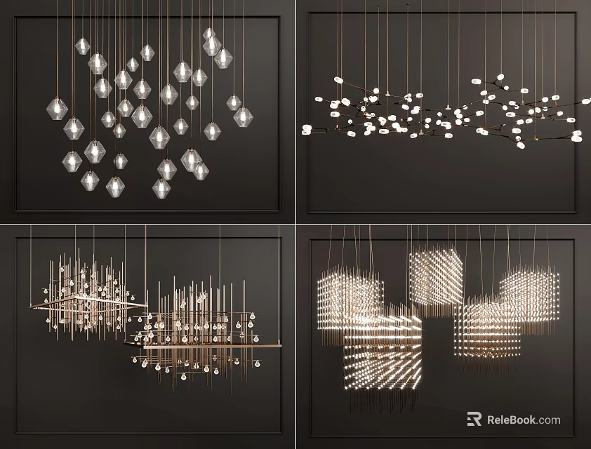 Modern Chandelier Interior Design With Various Geometric Shapes And Metal Frames 3d model 