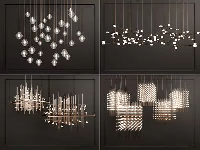 Modern Chandelier Interior Design With Various Geometric Shapes And Metal Frames 3d model