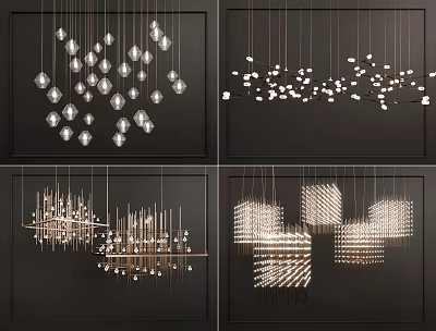 Modern Chandelier Interior Design With Various Geometric Shapes And Metal Frames 3d model