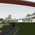 Moonlit Landscape Bridge Over River With Illuminated Path And Trees At Night