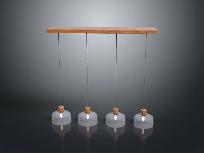 Contemporary Hanging Pendant Light With Wooden Bar And Transparent Glass Shades 3d model