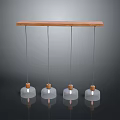 Contemporary Hanging Pendant Light With Wooden Bar And Transparent Glass Shades