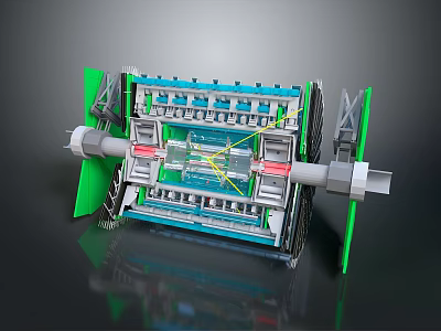 3D Model of Industrial Mechanical Device With Green Panels And Internal Components 3d model