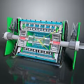 3D Model of Industrial Mechanical Device With Green Panels And Internal Components