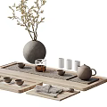Elegant Tea Set With Wooden Tray Ceramic Teapot And Small Cups