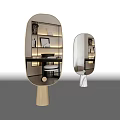 Oval shaped Mirrors with Wooden and White Bases Reflecting Interior with Shelves Desk and Chair