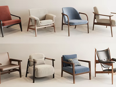 Single Sofa in Various Colors with Wooden Arms and Modern Design 3d model