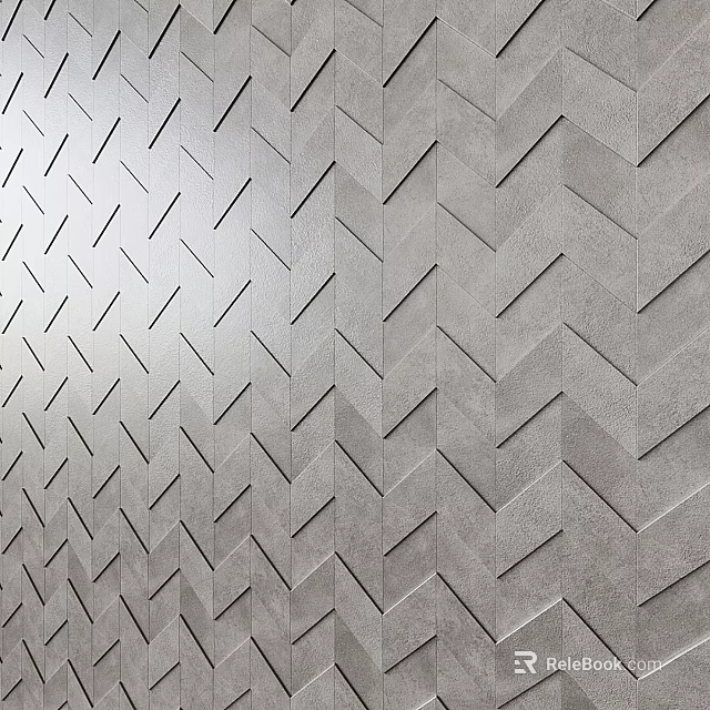 Gray Herringbone Pattern Wall Components With Textured Surface For Modern Design 3d model 