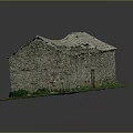 Rustic Stone Residential House With Slate Roof Iron Barred Windows Wooden Door And Green Grass